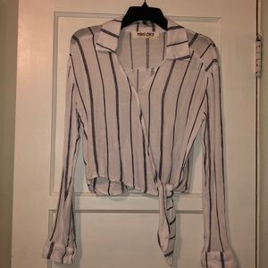 STRIPED TIE FRONT BLOUSE